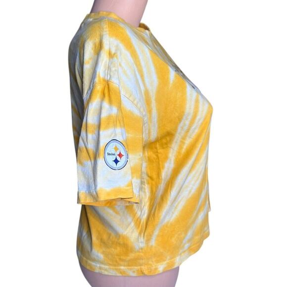 Womens Pittsburgh Steelers WEAR by Erin Andrews Yellow White Tie-Dye T-Shirt S - Picture 5 of 10